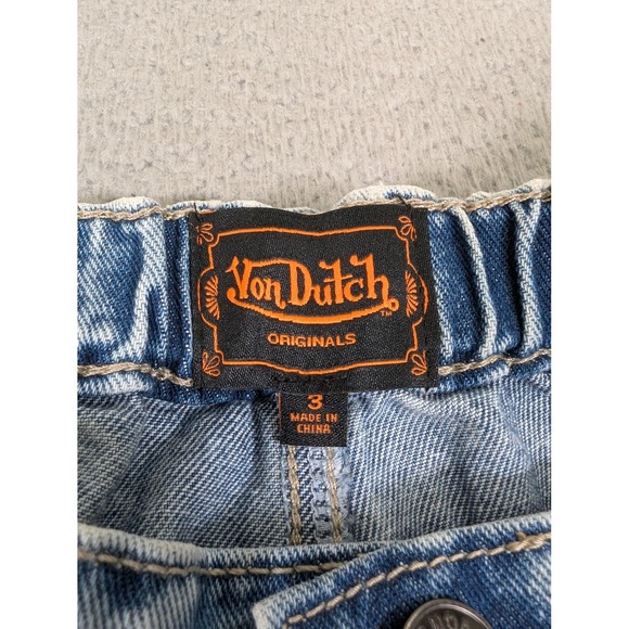Von Dutch Tie Front Wide Leg Jeans Womens 3 Light Wash Patchwork Embroidered New - Picture 9 of 16